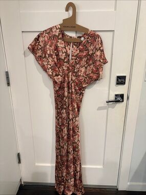 Veronica Beard Rust and Cream Floral Maxi with Cinched Waist